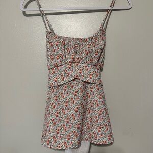 Altard State cute tank top with multicolor flower print & a tie bow in the back